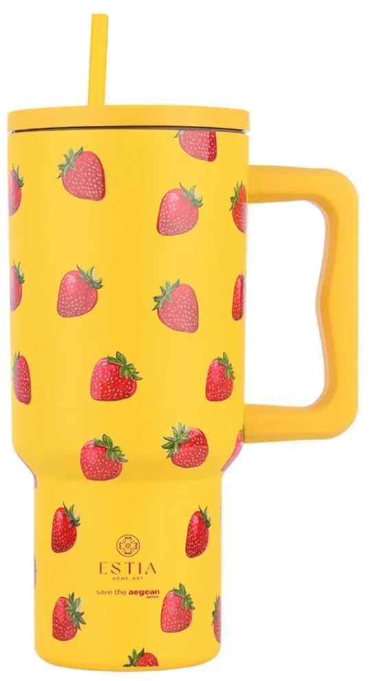 Κούπα - Θερμός Με Καλαμάκι Berry Bright Tumbler XL Save The Aegean 01-32029 900ml Yellow-Red Estia
