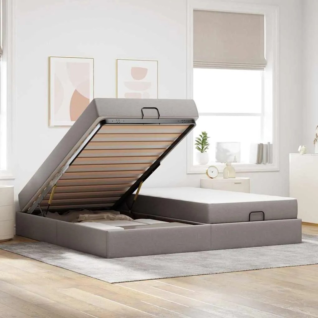 vidaXL Σκελετός Κρεβατιού με αποθήκευση Taupe 200 x 200 cm ύφασμα