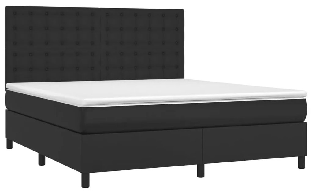 Κρεβάτι Boxspring με Στρώμα Μαύρο 160x200εκ.από Συνθετικό Δέρμα - Μαύρο