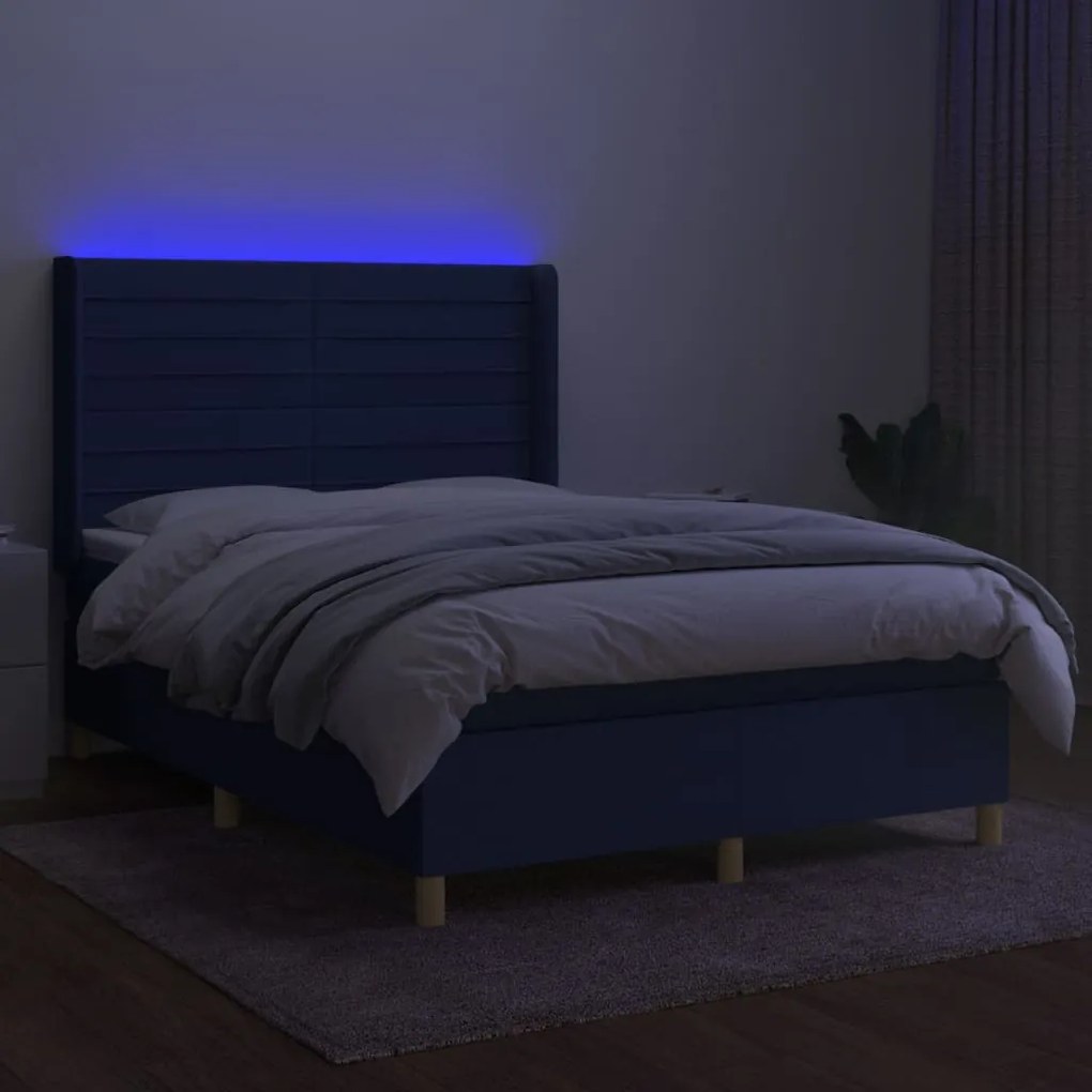 ΚΡΕΒΑΤΙ BOXSPRING ΜΕ ΣΤΡΩΜΑ &amp; LED ΜΠΛΕ 140X200 ΕΚ. ΥΦΑΣΜΑΤΙΝΟ 3138963