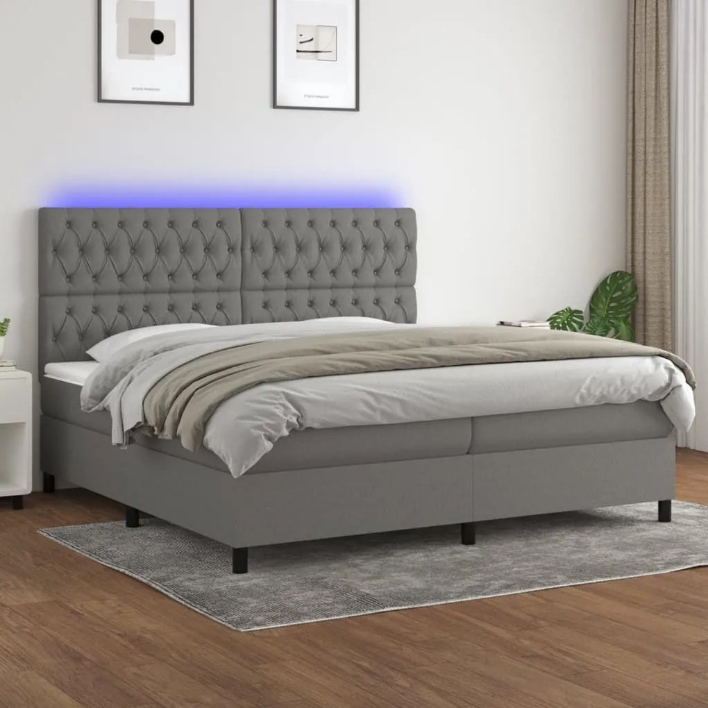 ΚΡΕΒΑΤΙ BOXSPRING ΜΕ ΣΤΡΩΜΑ &amp; LED ΣΚ.ΓΚΡΙ 200X200ΕΚ. ΥΦΑΣΜΑΤΙΝΟ 3135142