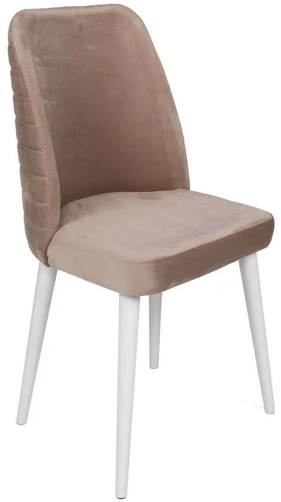 Καρέκλα Tutku (Σετ 4Τμχ) 974NMB1613 50x49x90cm Beige-White Βελούδο, Μέταλλο