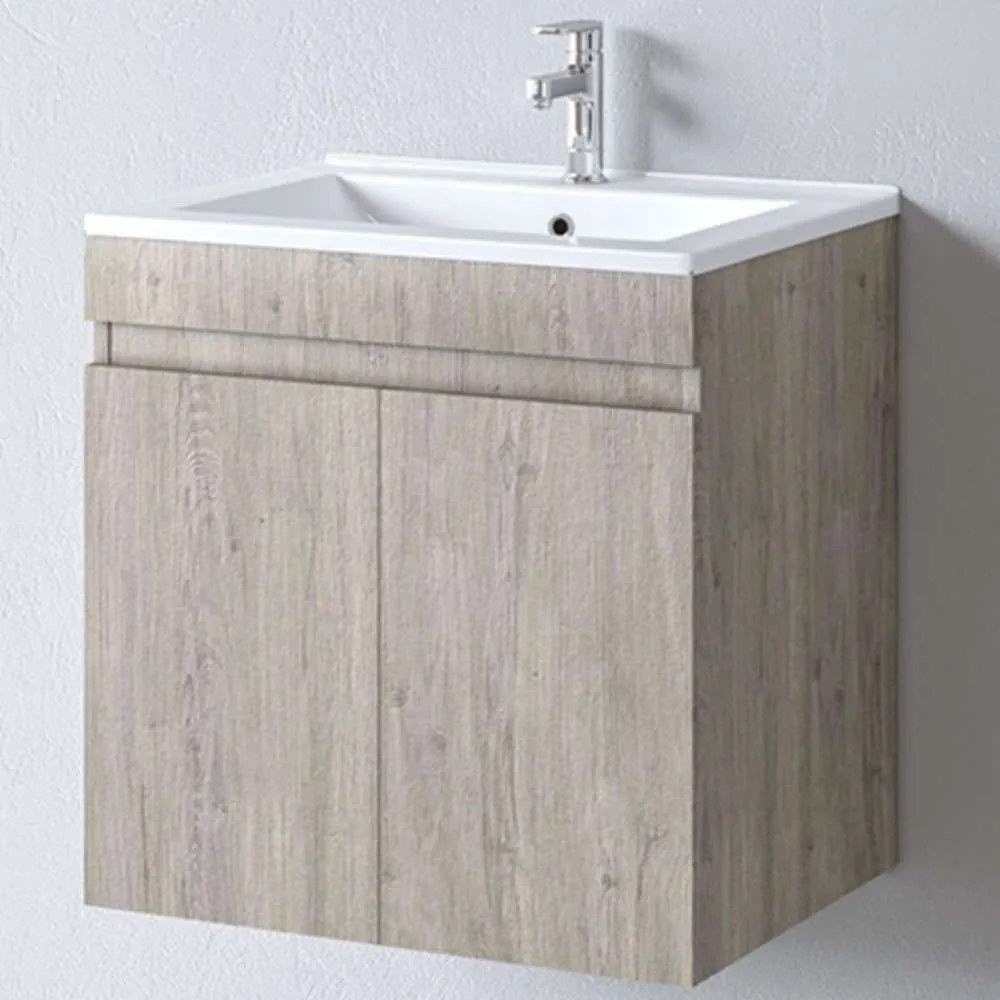 Έπιπλο Μπάνιου Πάγκος Με Νιπτήρα Omega S3BOM060BO0 60x45x60cm Beige Oak Πορσελάνη,Μελαμίνη