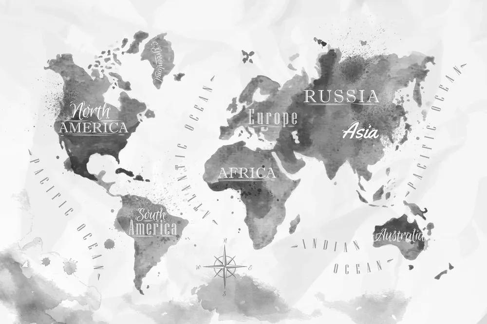 Εικόνα σε έναν παγκόσμιο χάρτη ακουαρέλας από φελλό ασπρόμαυρη - 120x80  flags