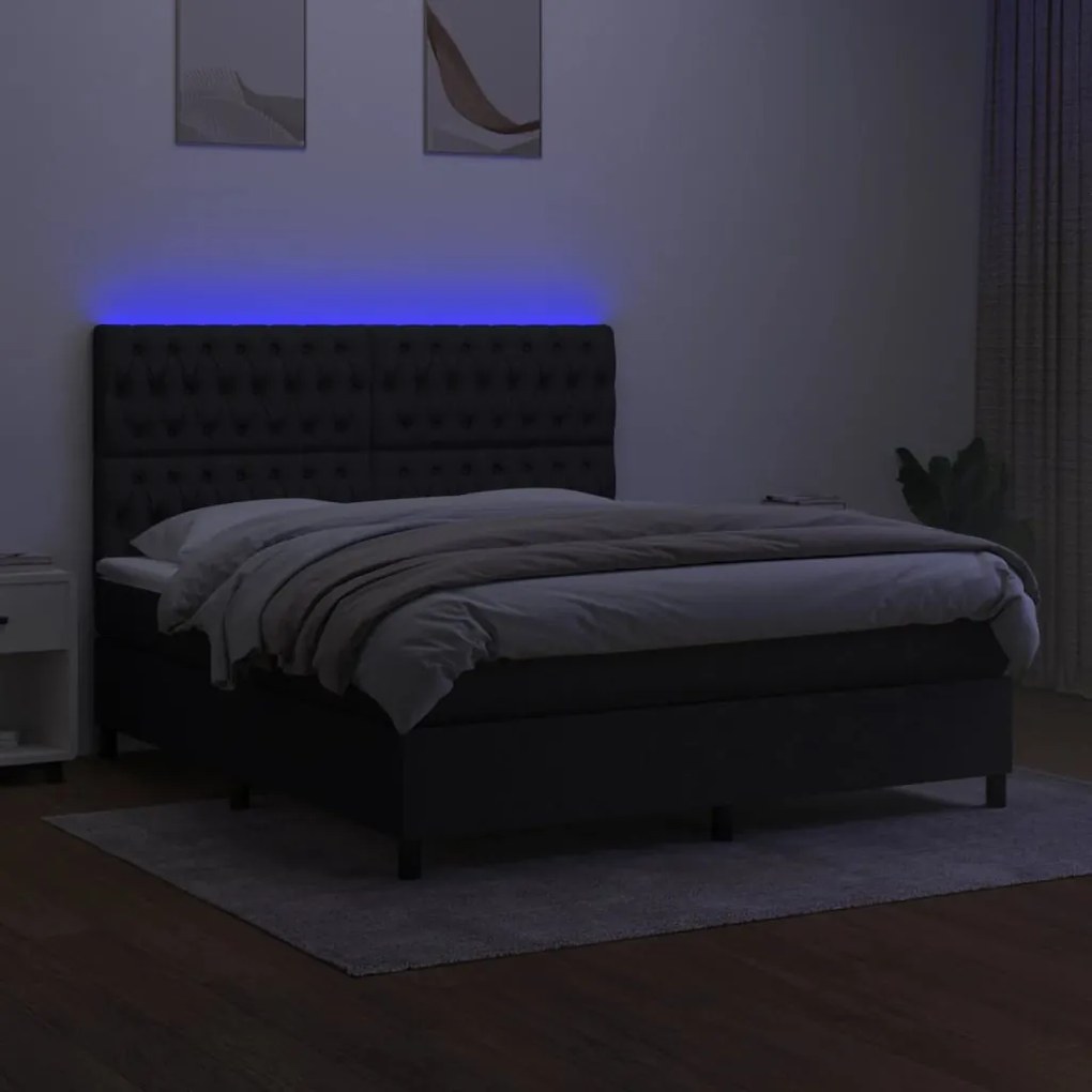 vidaXL Κρεβάτι Boxspring με Στρώμα & LED Μαύρο 160x200 εκ. Υφασμάτινο