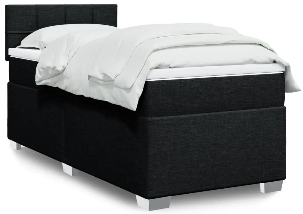 vidaXL Κρεβάτι Boxspring με Στρώμα Μαύρο 90x190 εκ.Υφασμάτινο