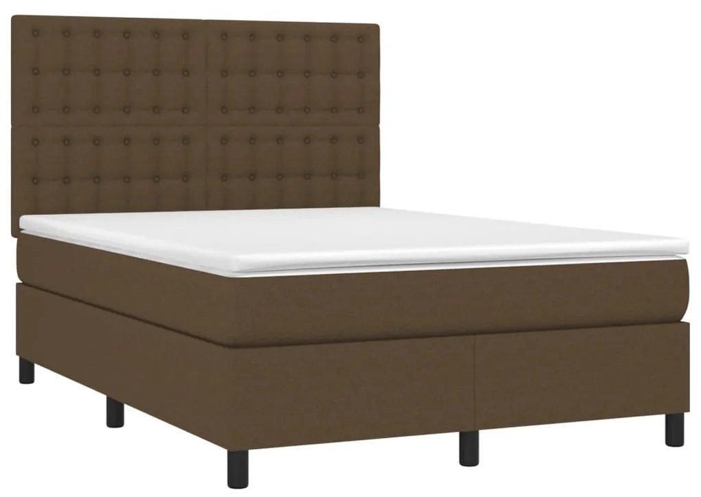 Κρεβάτι Boxspring με Στρώμα Σκούρο Καφέ 140x200 εκ Υφασμάτινο - Καφέ