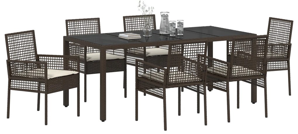 vidaXL Σέτ φαγητού για κήπο 7 pcs Καφέ 190 x 90 x 75 cm