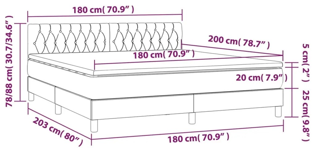 vidaXL Κρεβάτι Boxspring με Στρώμα Ανοιχτό Γκρι 180x200 εκ. Υφασμάτινο