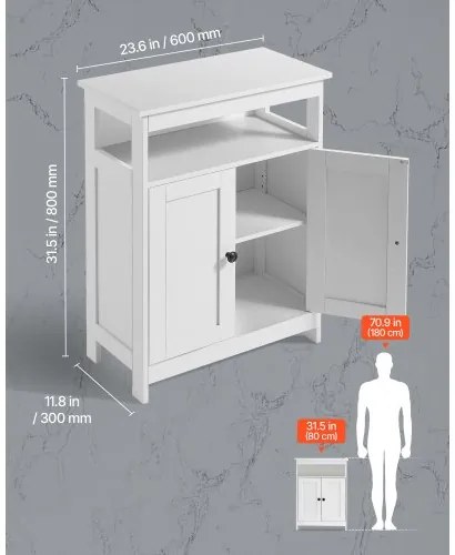 VEVOR Wooden Bathroom Floor Cabinet Storage 3-Tier with Adjustable Shelf White