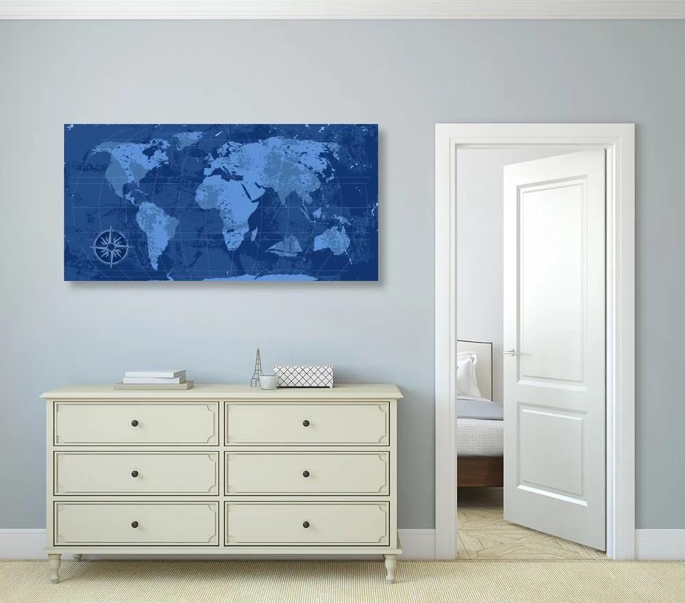 Εικόνα ενός ρουστίκ παγκόσμιου χάρτη από φελλό σε μπλε - 120x60  flags