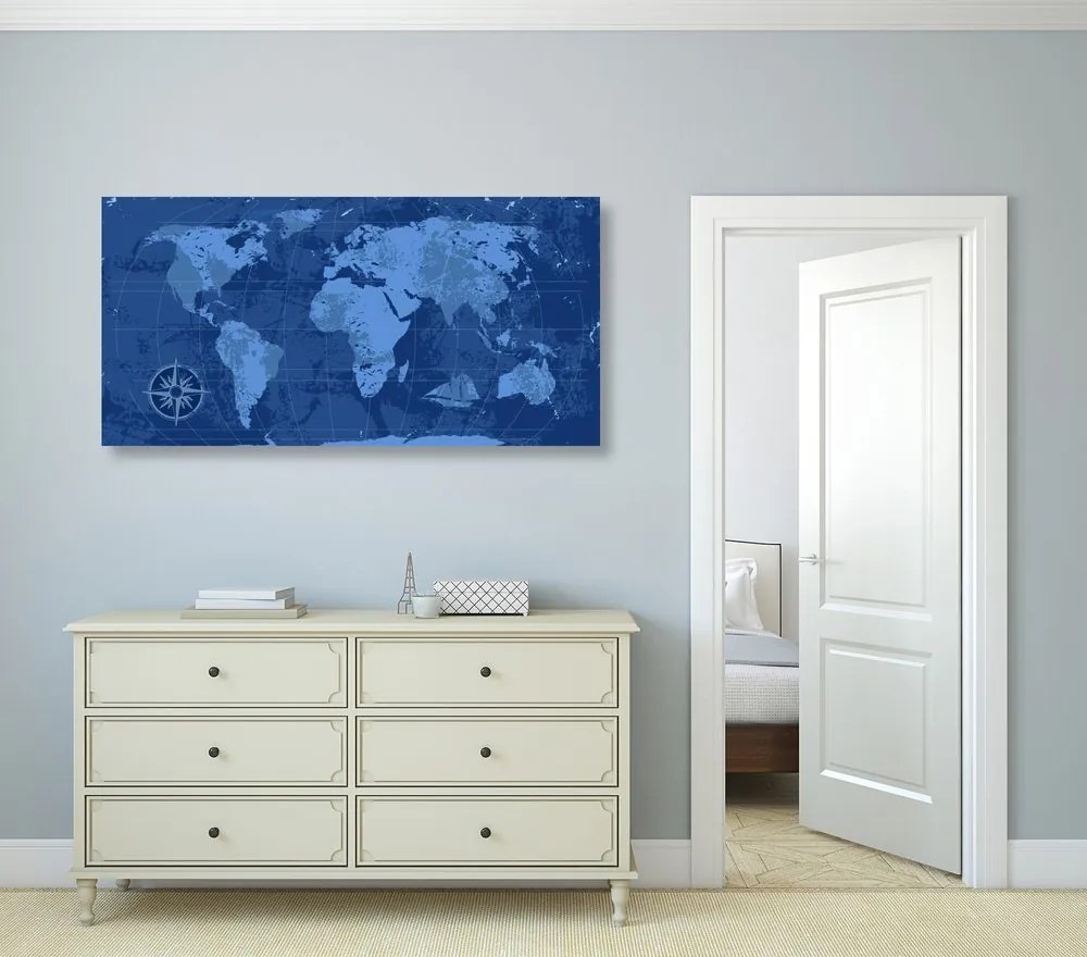 Εικόνα ενός ρουστίκ παγκόσμιου χάρτη από φελλό σε μπλε - 120x60  smiley