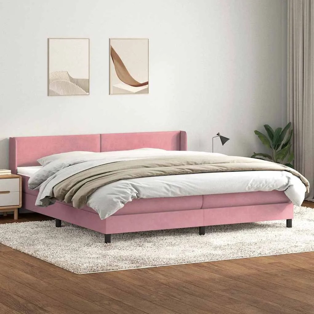 Box Spring κρεβάτι με στρώμα ροζ 200x220 cm Βελούδινο - Ροζ