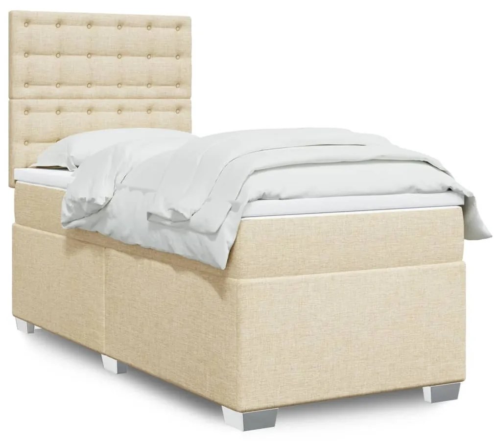 vidaXL Κρεβάτι Boxspring με Στρώμα Κρεμ 90x190 εκ.Υφασμάτινο