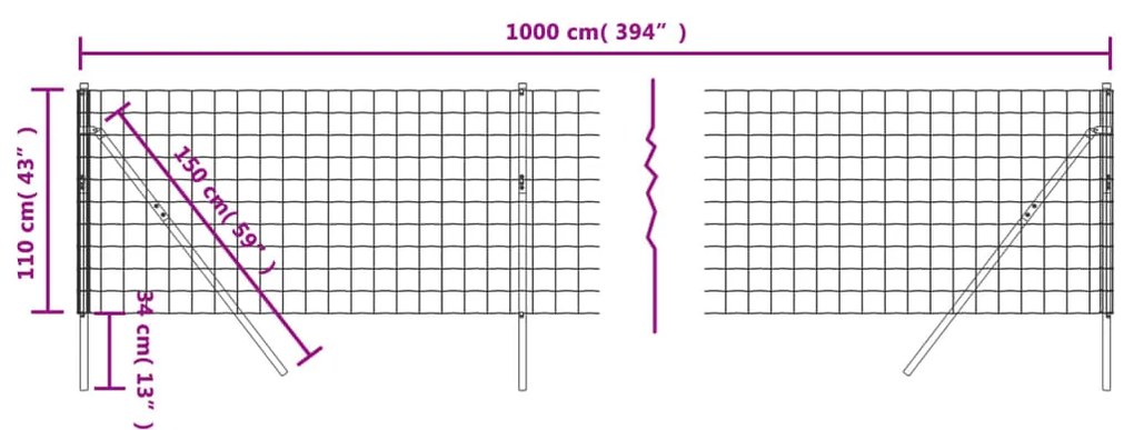 vidaXL Συρματόπλεγμα Περίφραξης Ανθρακί 1,1x10 μ. Γαλβανισμένο Ατσάλι