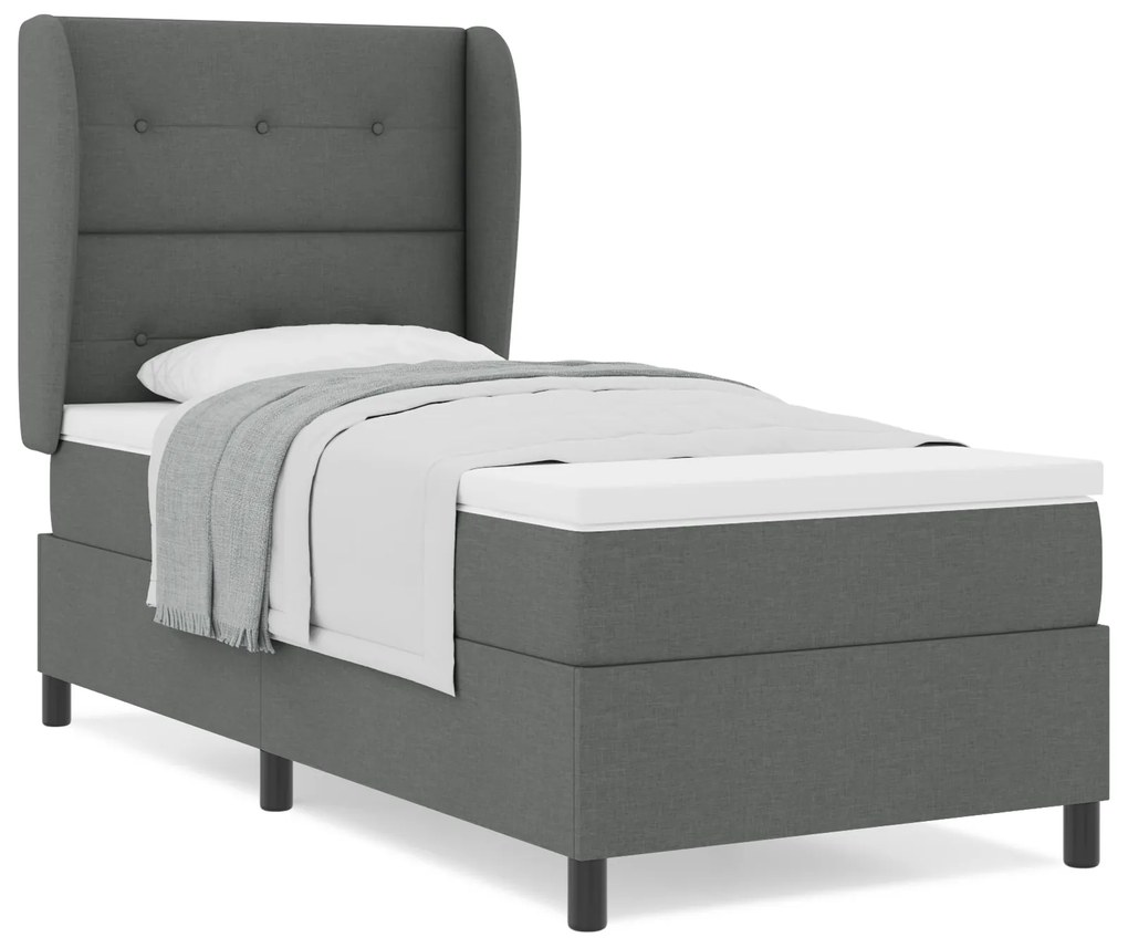 vidaXL κρεβάτι box spring με στρώμα σκούρο γκρι 90x200 εκ. υφάσματος
