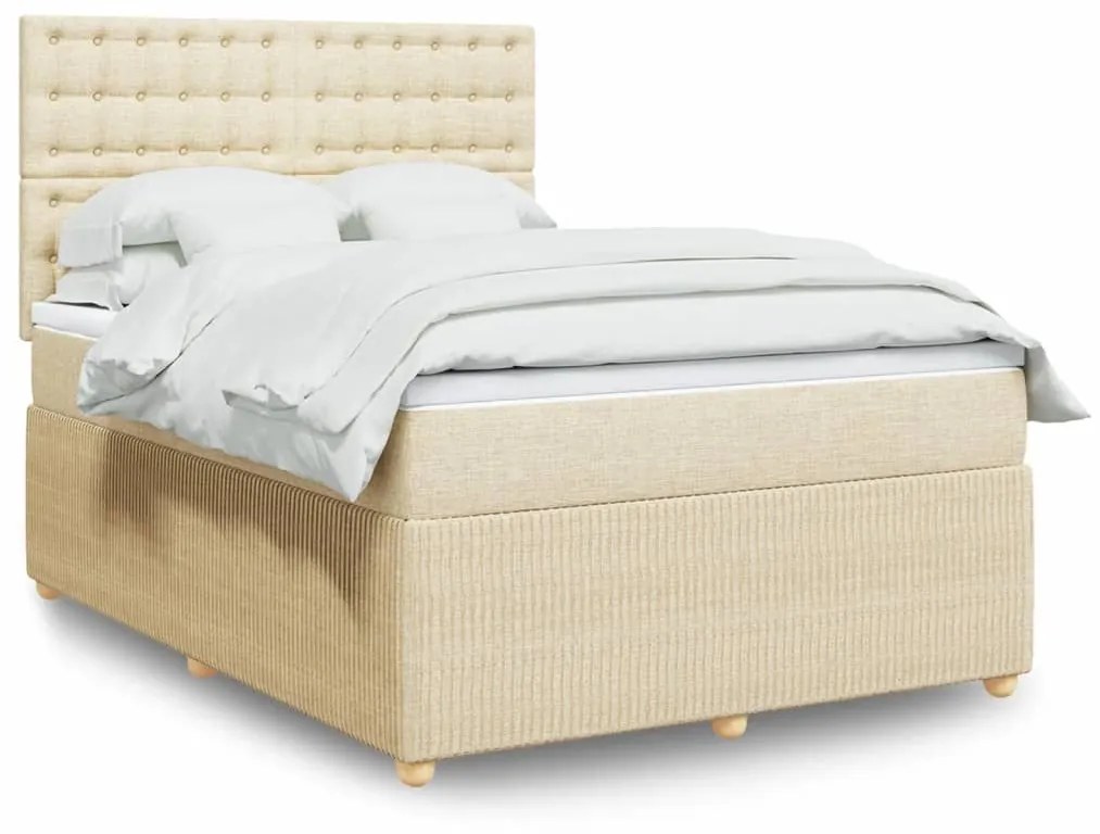 Κρεβάτι Boxspring με Στρώμα Κρεμ 140x190 εκ. Υφασμάτινο - Κρεμ