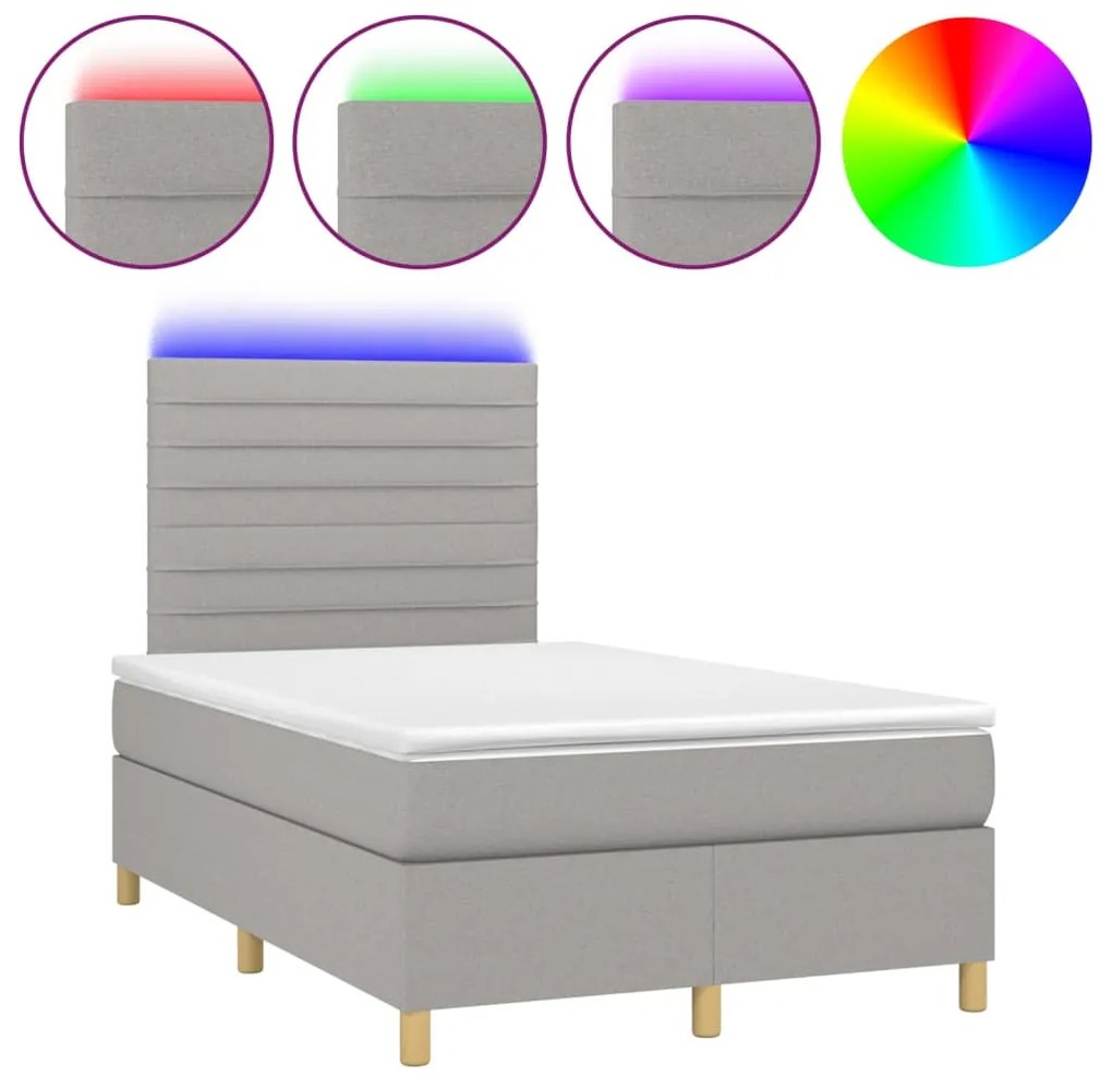 vidaXL Κρεβάτι Boxspring με Στρώμα & LED Αν.Γκρι 120x200 εκ Υφασμάτινο