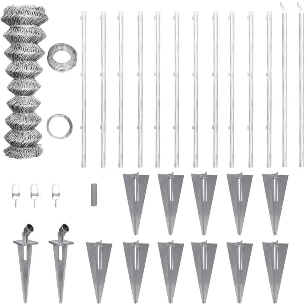 vidaXL Συρματόπλεγμα 25 x 0,8 μ. Γαλβανισμένο Ατσάλι + Στύλοι/Βάσεις
