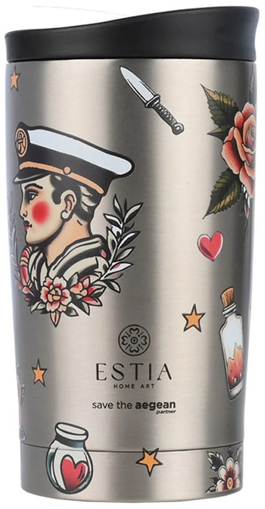 Θερμός Travel Mug Save The Aegean Old School Ink 350ml Estia 01-31916