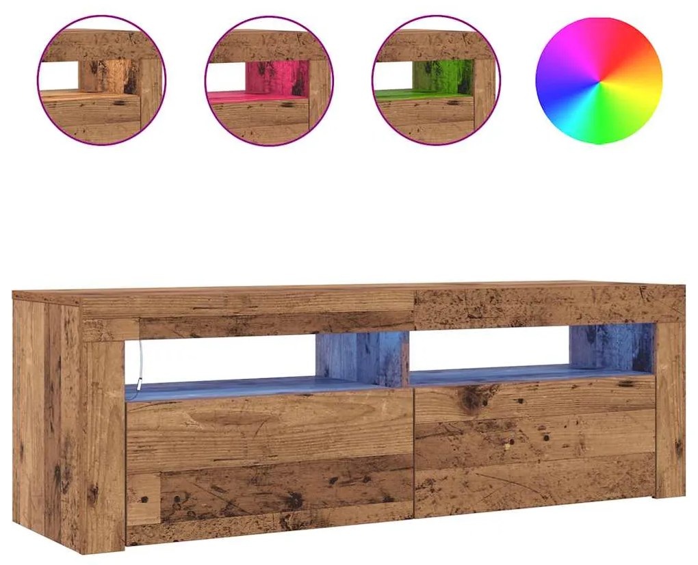 vidaXL Έπιπλο Τηλεόρασης LED Όψη Παλαιού Ξύλου 120x35x40 εκ.Επεξ. Ξύλο