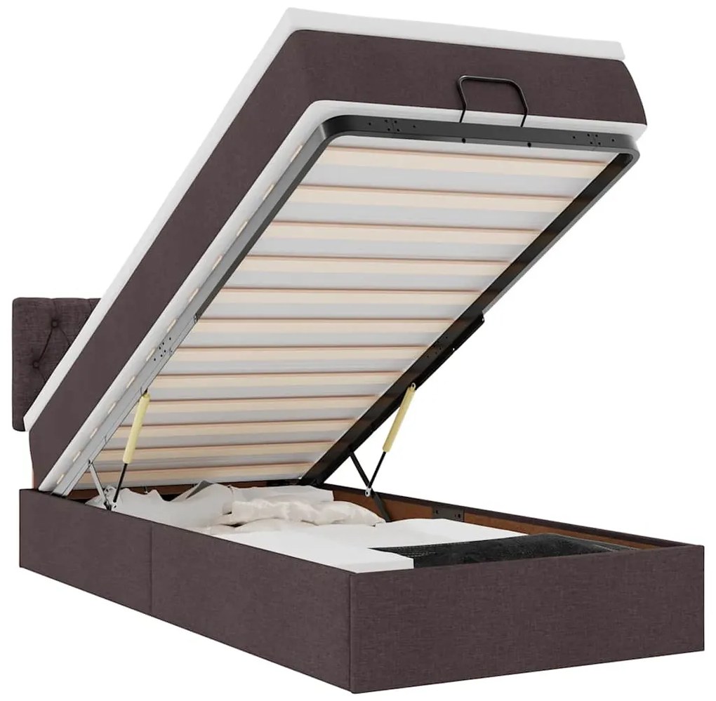 vidaXL Οθωμανικό κρεβάτι με στρώμα & LEDs Σκούρο καφέ 100x200cm Ύφασμα