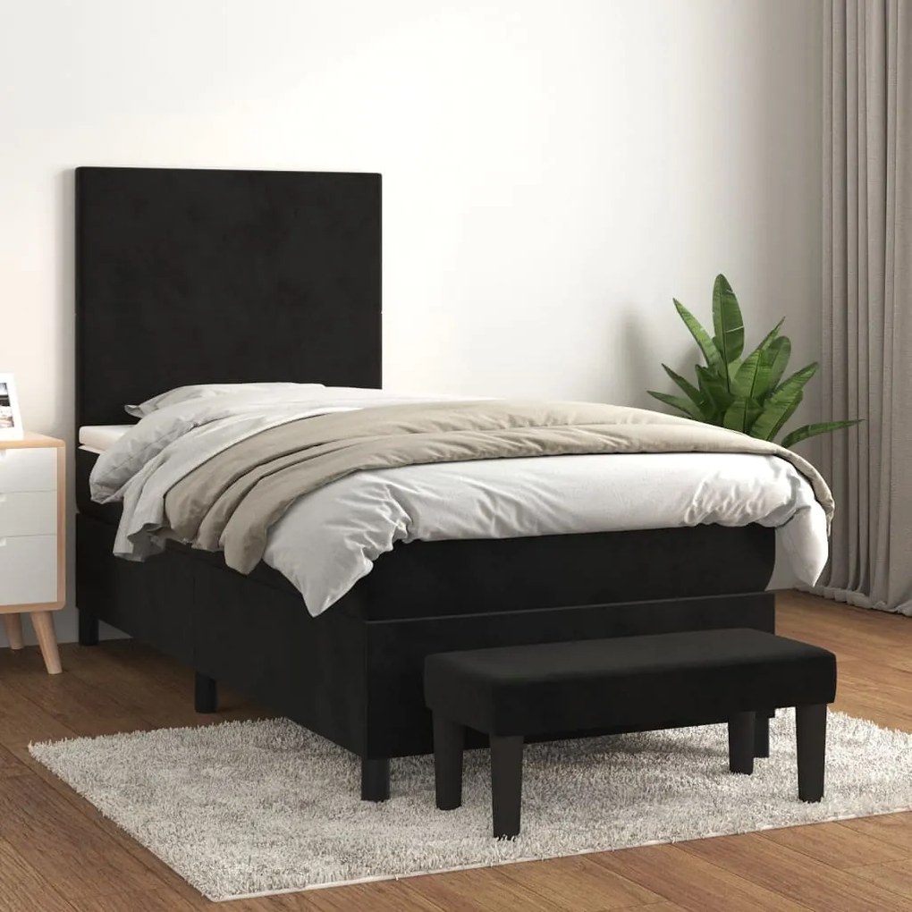 vidaXL Κρεβάτι Boxspring με Στρώμα Μαύρο 90x200 εκ. Βελούδινο