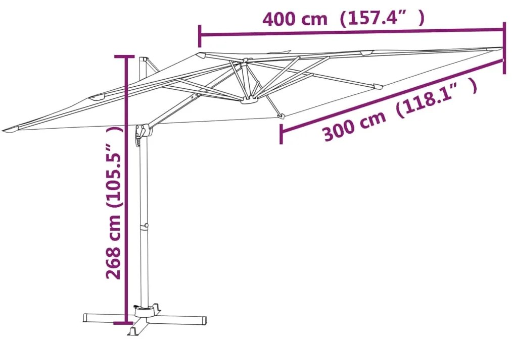 Κρεμαστή Ομπρέλα με LED Αζούρ Μπλε 400 x 300 εκ. - Μπλε