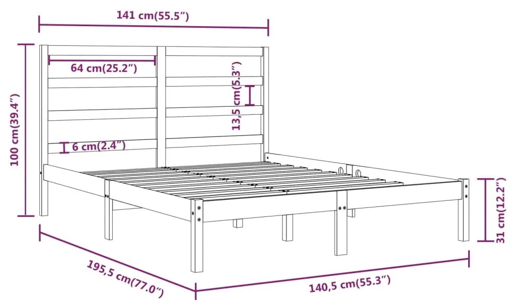 vidaXL Πλαίσιο Κρεβατιού 135 x 190 εκ. από Μασίφ Ξύλο Double