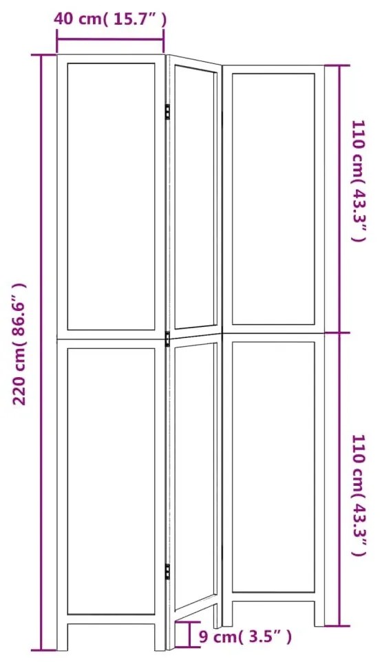 Διαχωριστικό Χώρου με 3 Πάνελ Λευκό από Μασίφ Ξύλο Παυλώνιας - Λευκό