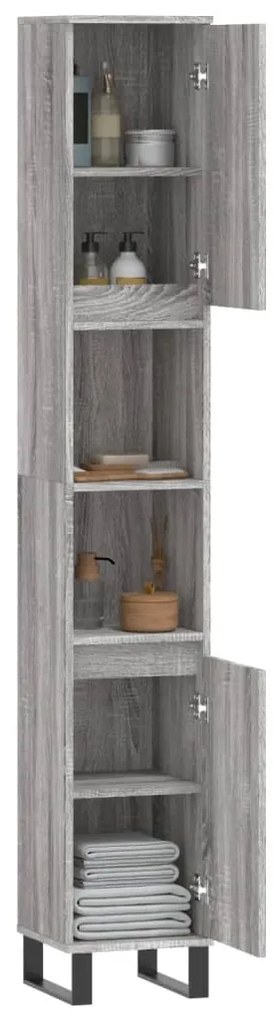 vidaXL Ντουλάπι Μπάνιου Γκρι Sonoma 30x30x190 εκ. Επεξεργασμένο Ξύλο