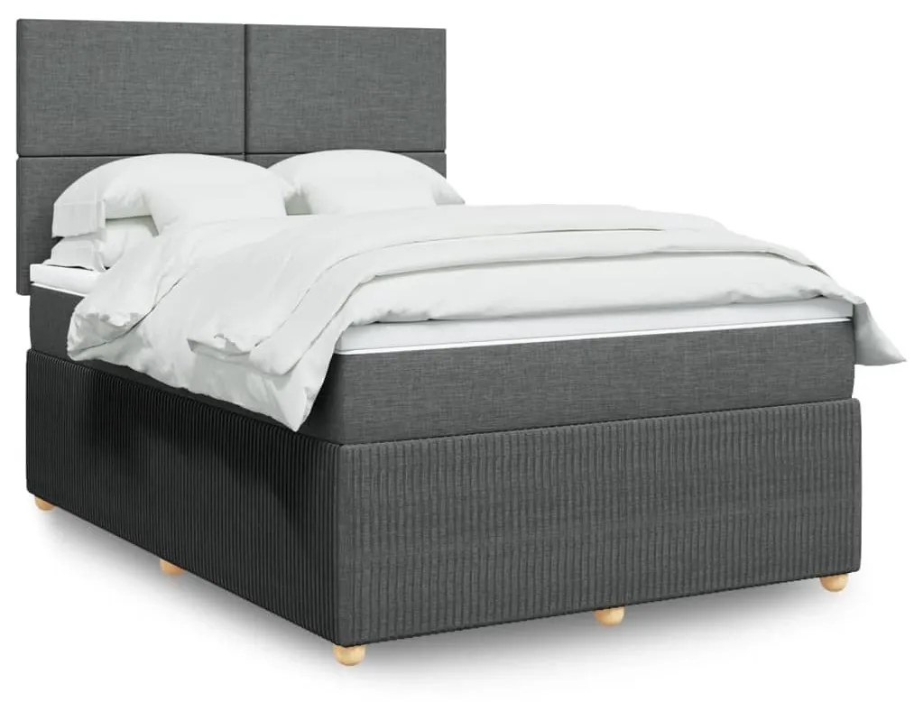 Κρεβάτι Boxspring με Στρώμα Σκούρο Γκρι 140x200 εκ Υφασμάτινο - Γκρι