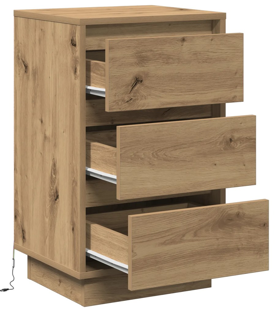 vidaXL κομοδίνο με LED Ξύλο Artisan Oak 39x34.5x65 εκ. Επεξεργασμένο Ξύλο