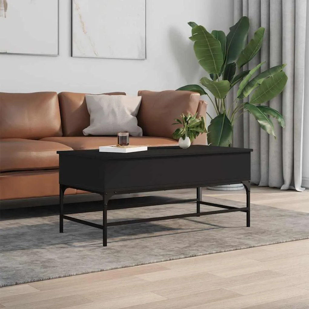 vidaXL Τραπεζάκι Σαλονιού Μαύρο 100x50x45 εκ. Επεξ. Ξύλο & Μέταλλο