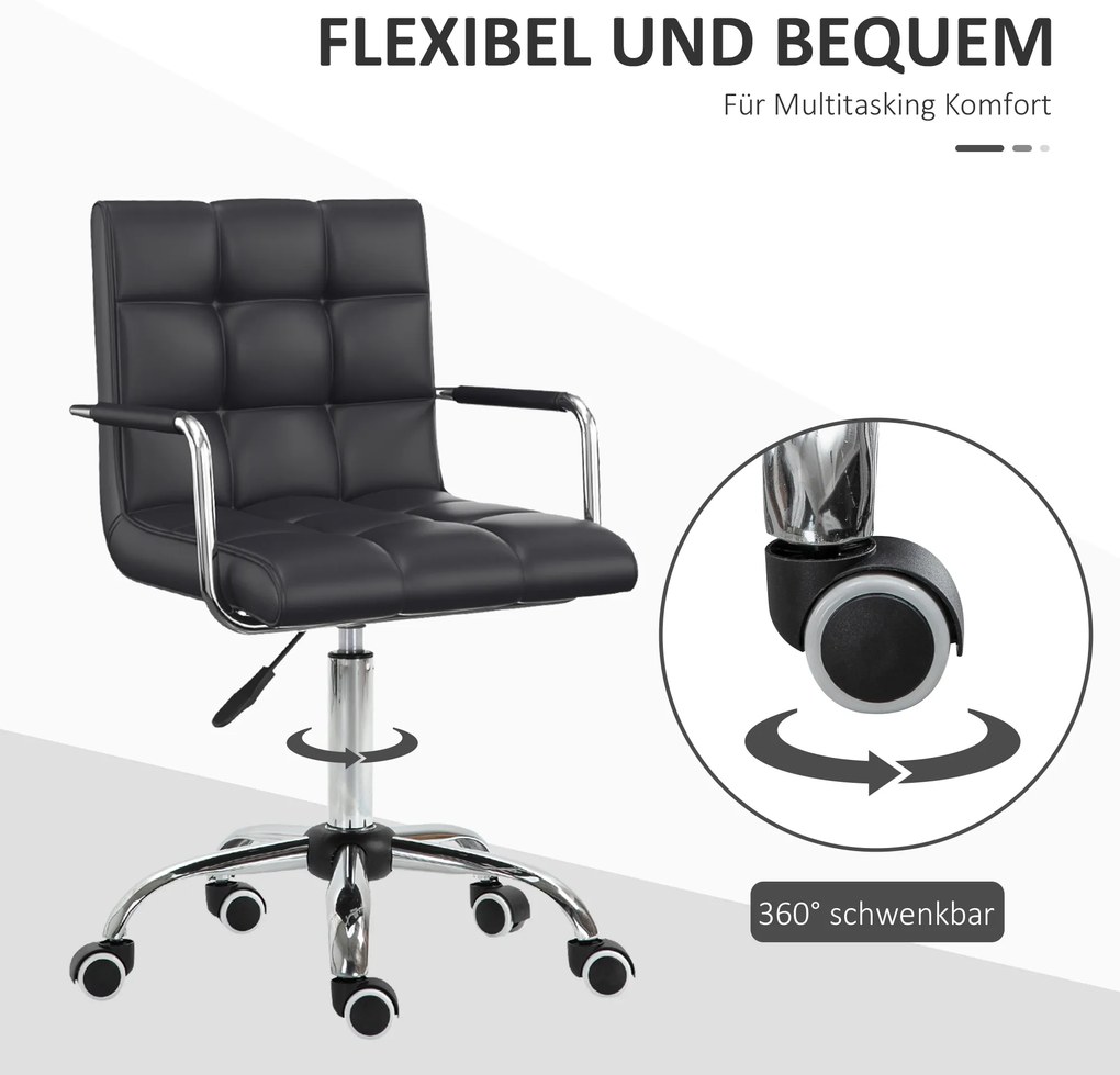 HOMCOM Καρέκλα γραφείου ρετρό, ρυθμιζόμενο ύψος, 5 ροδάκια, 52,5 cm x 54 cm x 99 cm, Μαύρο