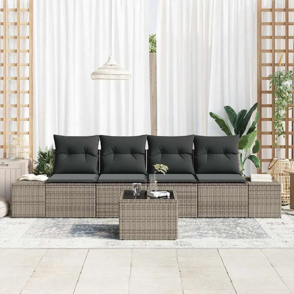vidaXL Σετ Καναπέ Κήπου με μαξιλάρι 5 pcs Γκρι 55 x 55 x 37 εκ