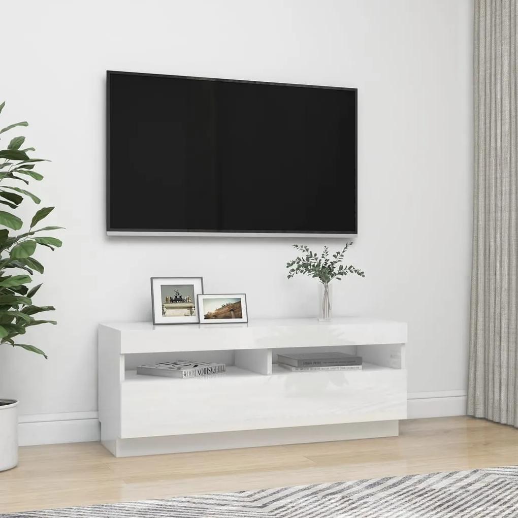 vidaXL Έπιπλο Τηλεόρασης με LED Γυαλιστερό Λευκό 100 x 35 x 40 εκ.