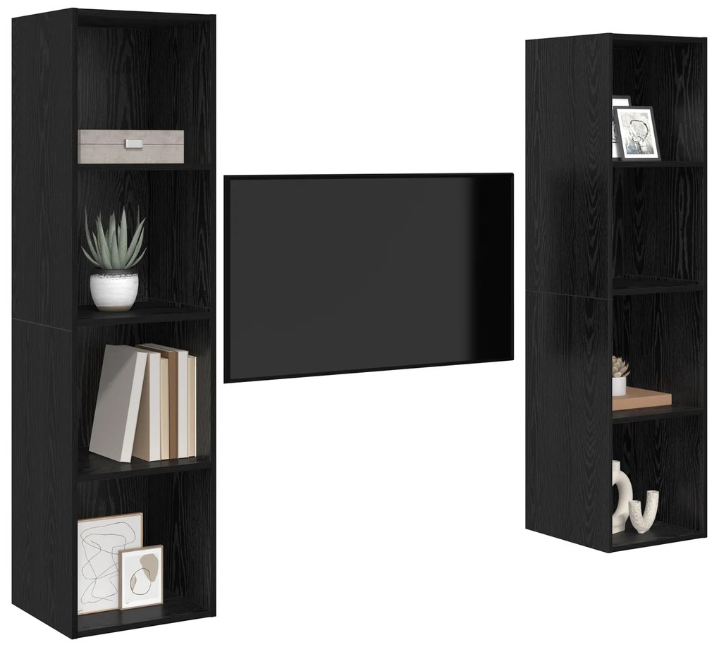 vidaXL Σετ επίπλου τηλεόρασης Επιτοίχιο 2 pcs Μαύρο 37 x 37 x 142.5 εκ