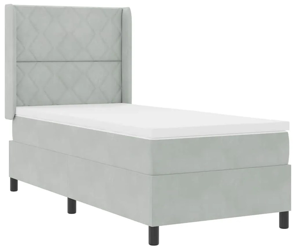vidaXL Κρεβάτι Box Spring LED με Στρώμα Ανοιχτό γκρι 90 x 200 cm