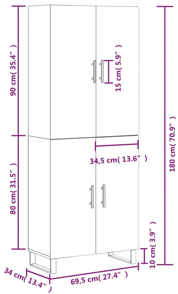 Ντουλάπι Μαύρο 69,5x34x180 εκ. από Επεξεργασμένο Ξύλο - Μαύρο