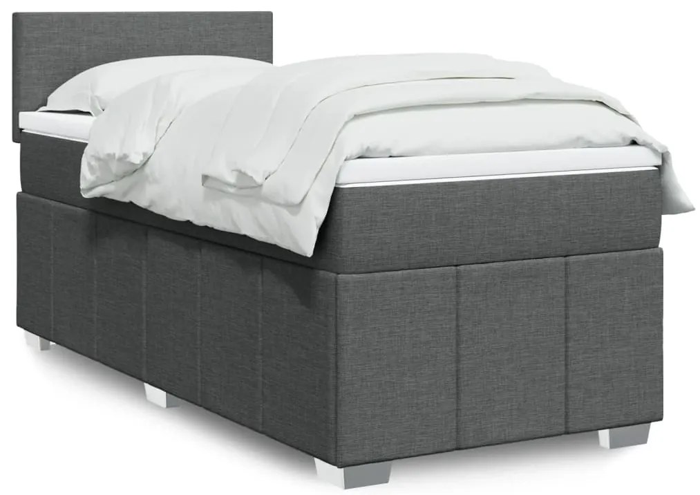 vidaXL Κρεβάτι Boxspring με Στρώμα Σκούρο Γκρι 90x190 εκ. Υφασμάτινο