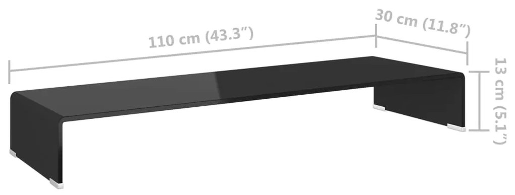 Βάση Τηλεόρασης/Οθόνης Μαύρη 110 x 30 x 13 εκ. Γυάλινη - Μαύρο