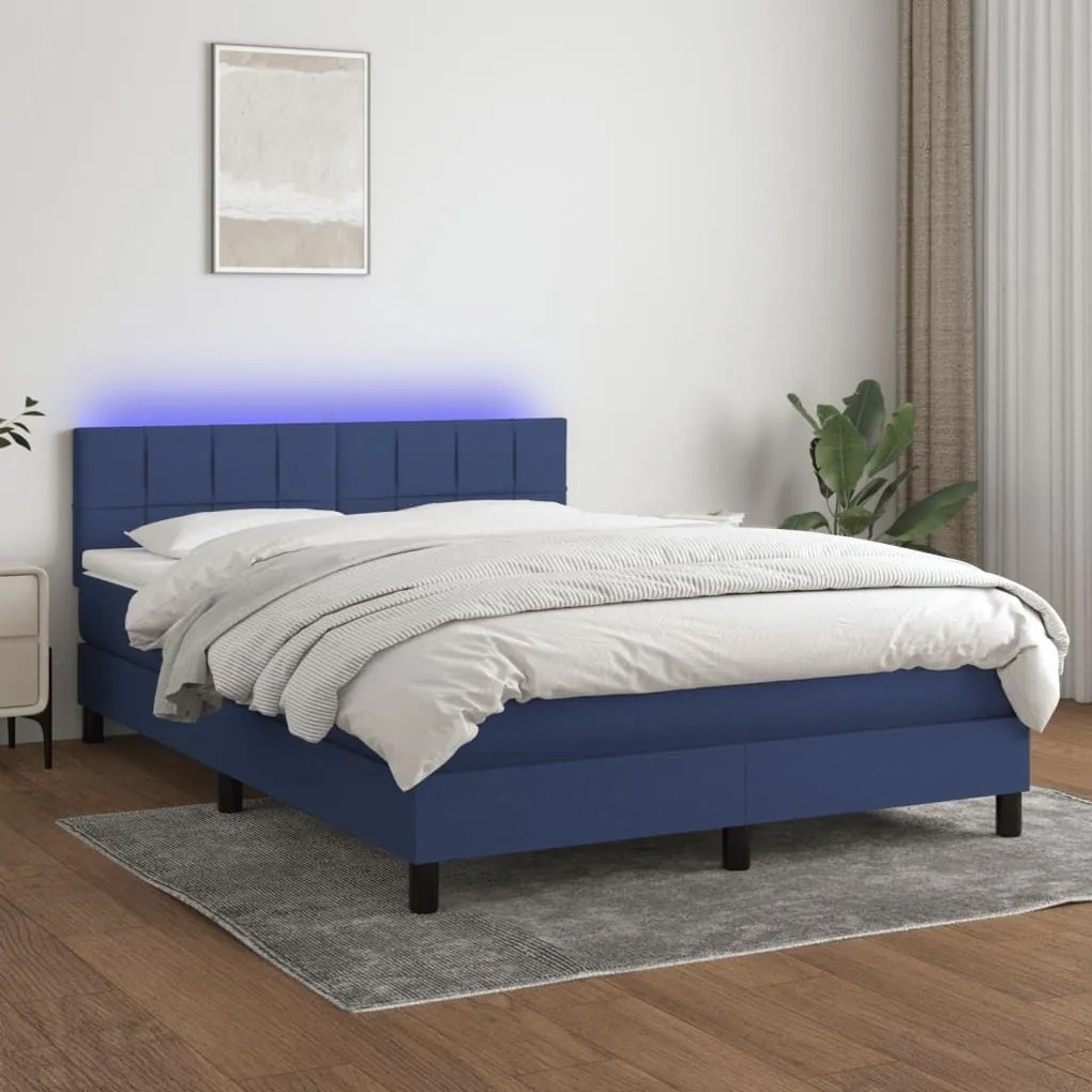 ΚΡΕΒΑΤΙ BOXSPRING ΜΕ ΣΤΡΩΜΑ &amp; LED ΜΠΛΕ 140X190 ΕΚ. ΥΦΑΣΜΑΤΙΝΟ 3133155