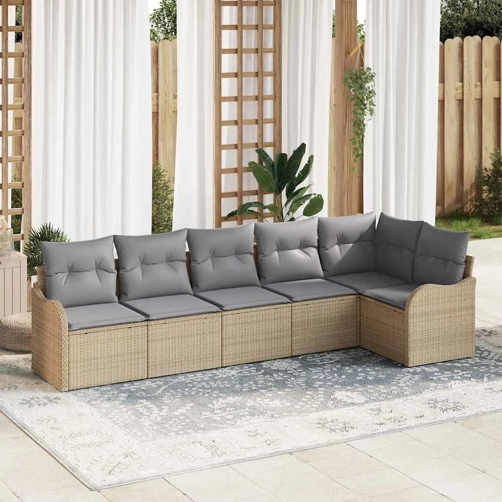 vidaXL Σετ Καναπέ Κήπου με μαξιλάρι 6 pcs Μπεζ Πολυ ράταν