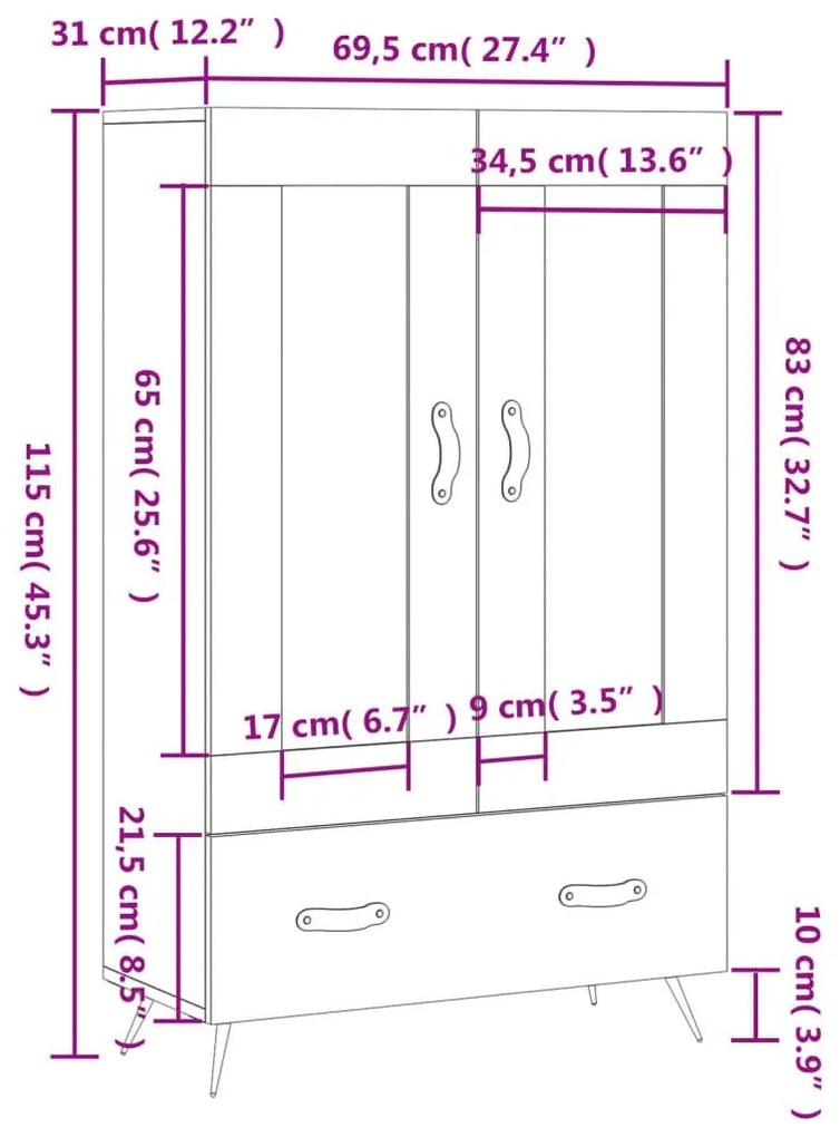 Ντουλάπα Λευκή 69,5 x 31 x 115 εκ. από Επεξεργασμένο Ξύλο - Λευκό