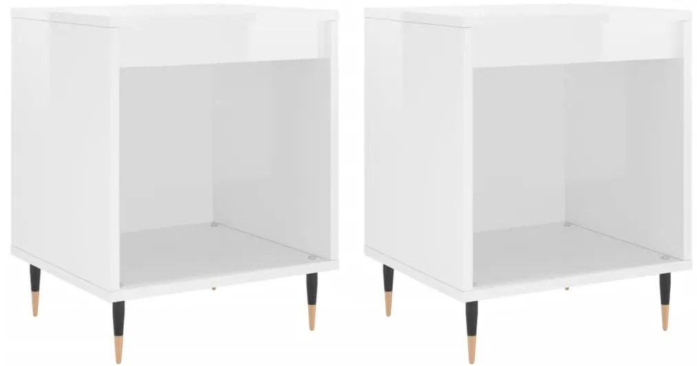 vidaXL Κομοδίνα 2 τεμ. Γυαλ. Λευκό 40 x 35 x 50 εκ. Επεξεργασμένο Ξύλο