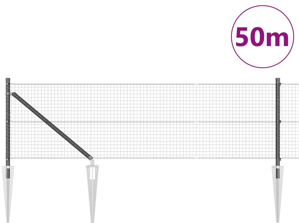 vidaXL Συγκολλητός Φράκτης με 13 Άγκυρες Γκρι 0.4x50 μ Χάλυβας