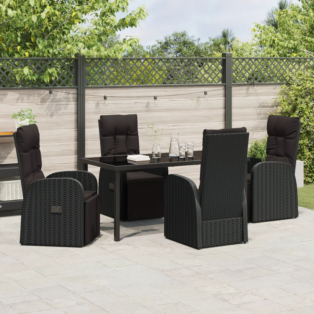 vidaXL Ρυθμιζόμενες Καρέκλες Κήπου 5 pcs Μαύρο 160 x 80 x 73 εκ