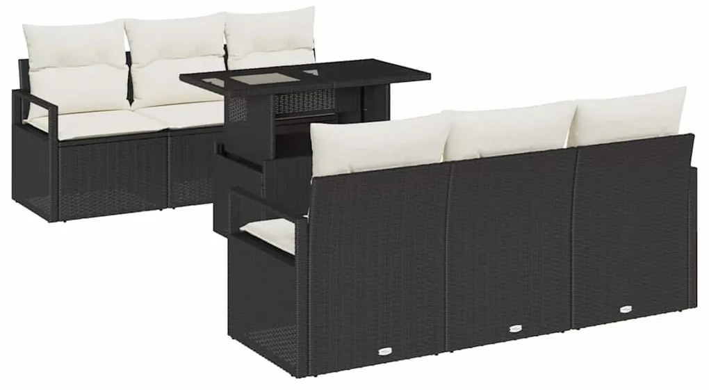 vidaXL Σετ Καναπέ Κήπου 7 pcs Μαύρο και κρεμ 100 x 55 x 73 εκ