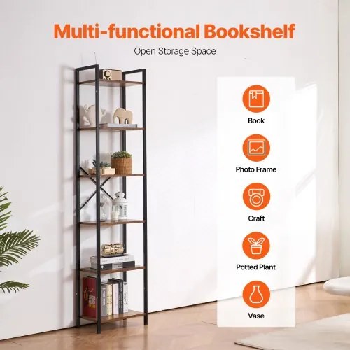 VEVOR Metal Bookshelf Rustic Bookshelf 6-Tier for Living room Bedroom &amp; Office
